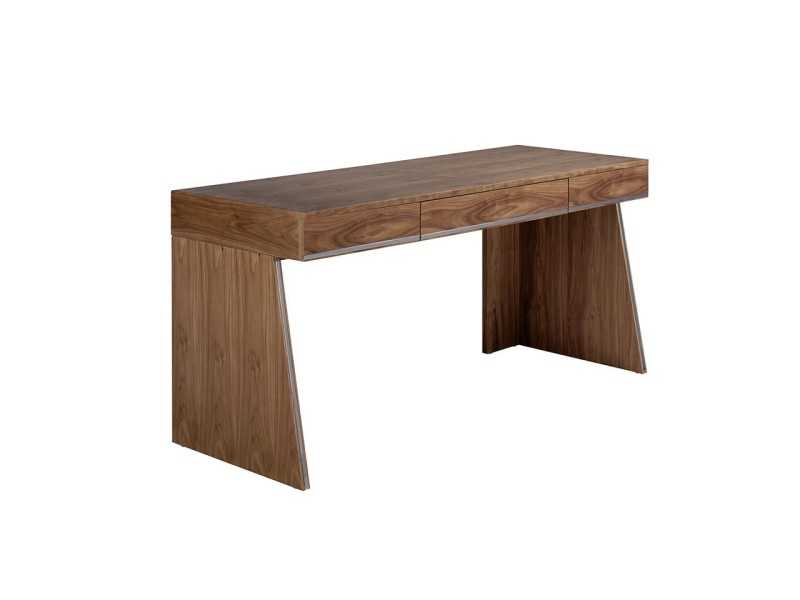 Walnut desk/vanity table with drawers and stainless steel details - PIERRE