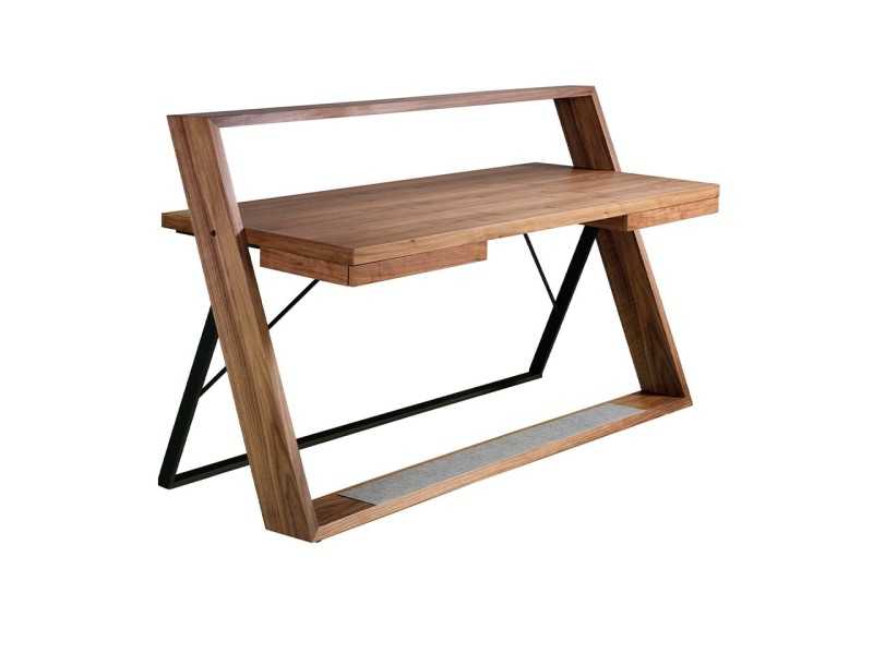 Bureau en noyer et inox laqué noir - BRUNO