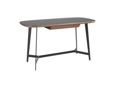 Bureau avec piètement en inox et plateau en verre et noyer - LÉA