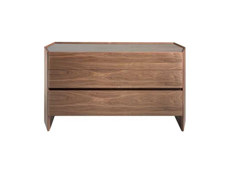 Walnut chest of drawer with tempered glass top - SAVINA