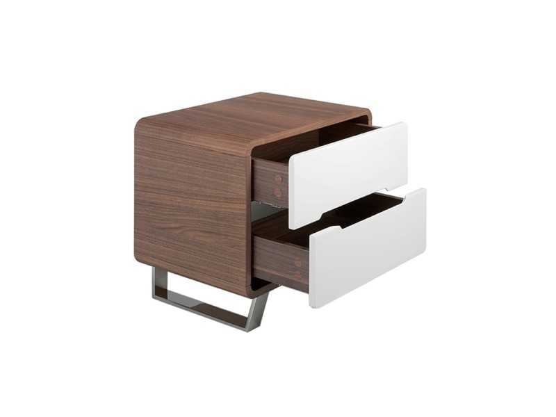 Walnut bedside table with lacquered drawer fronts and stainless steel legs - AGOSTINA