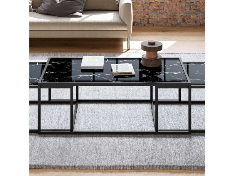 Set of nesting tables with lacquered steel structure and tops in different finishes -NAMIAR