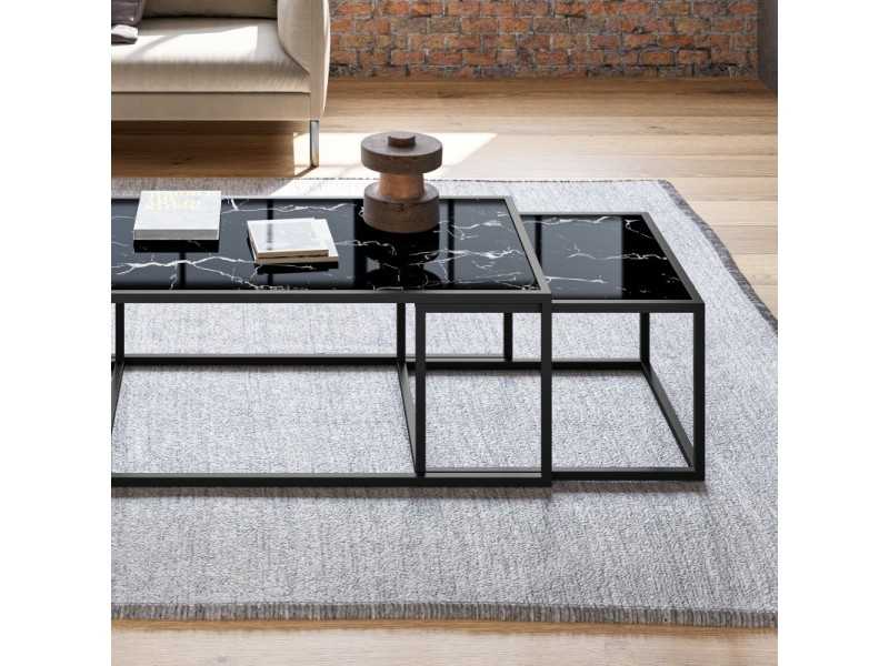 Set of nesting tables with lacquered steel structure and tops in different finishes -NAMIAR