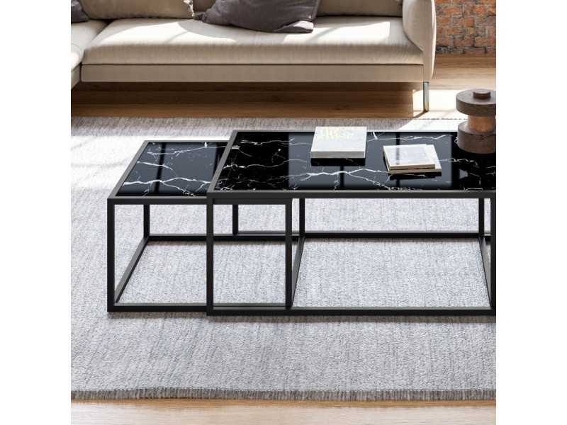 Set of nesting tables with lacquered steel structure and tops in different finishes -NAMIAR