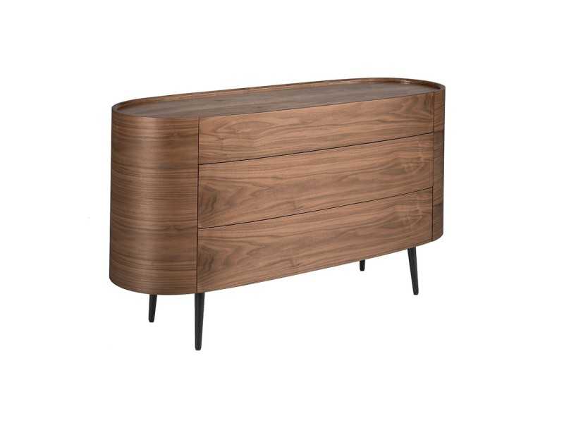 Oval walnut chest of drawers with stainless steel legs - OVALE