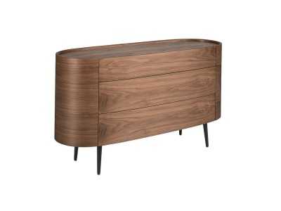 Commode ovale en noyer et pieds inox - OVALE Commode ovale en noyer et pieds inox - OVALE