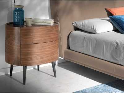 Table de chevet ovale en noyer et pieds inox - OVALE
