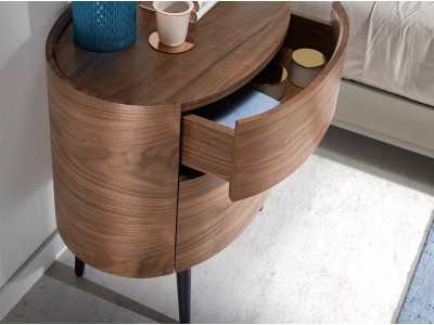 Table de chevet ovale en noyer et pieds inox - OVALE