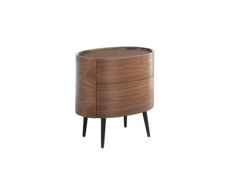 Oval walnut bedside table with stainless steel legs - OVALE