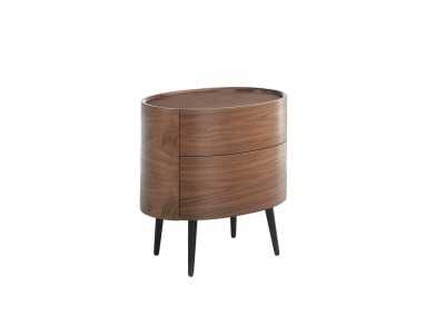 Table de chevet ovale en noyer et pieds inox - OVALE