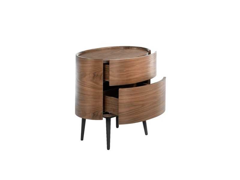 Oval walnut bedside table with stainless steel legs - OVALE