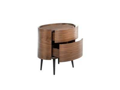 Table de chevet ovale en noyer et pieds inox - OVALE
