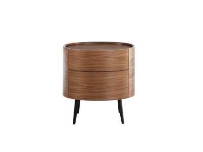 Table de chevet ovale en noyer et pieds inox - OVALE
