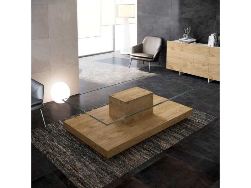 Low table with tempered glass top and central pedestal -AIRE