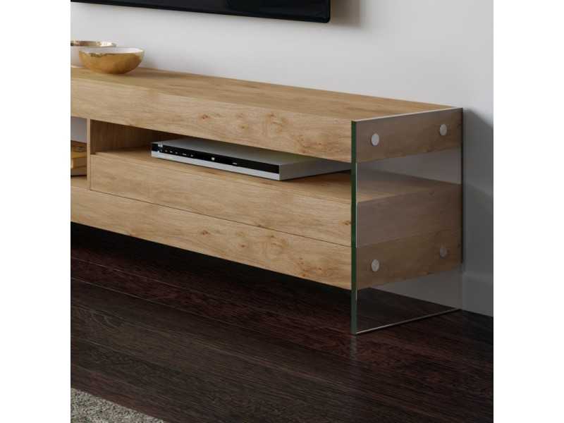 Meuble TV avec tiroir central et des côtés en verre -JARTUM B