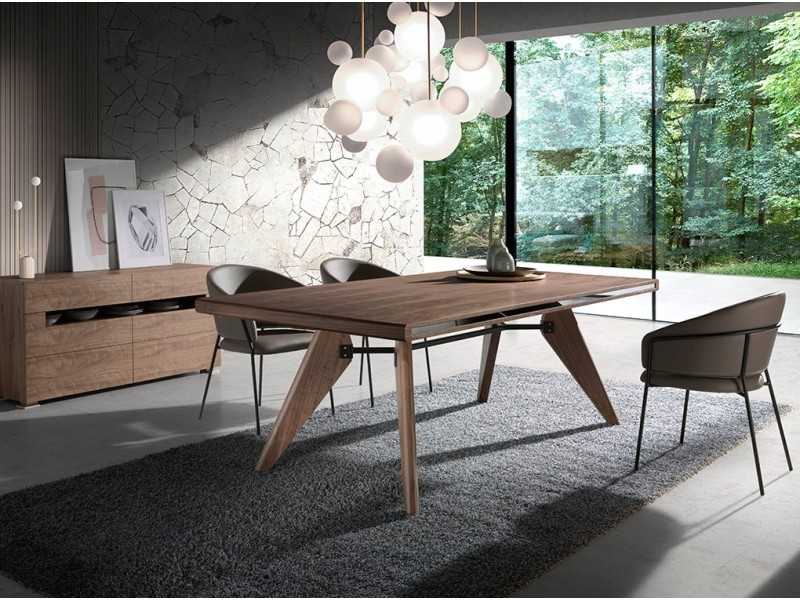 Buffet en noyer avec éclairage LED et pieds en acier inoxydable - TAUREAU
