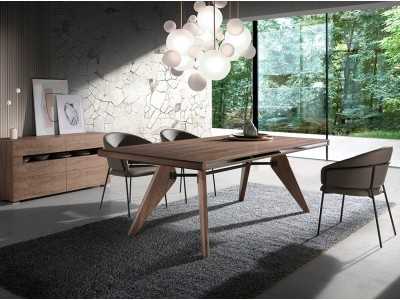 Buffet en noyer avec éclairage LED et pieds en acier inoxydable - TAUREAU Buffet en noyer avec éclairage LED et pieds en acier inoxydable - TAUREAU