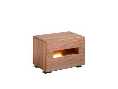 Walnut bedside table with LED lighting and stainless steel legs - TAUREAU