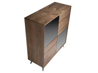 Sideboard/display cabinet in walnut, black glass and stainless steel base - MICHIGAN Sideboard/display cabinet in walnut, black glass and stainless steel base - MICHIGAN