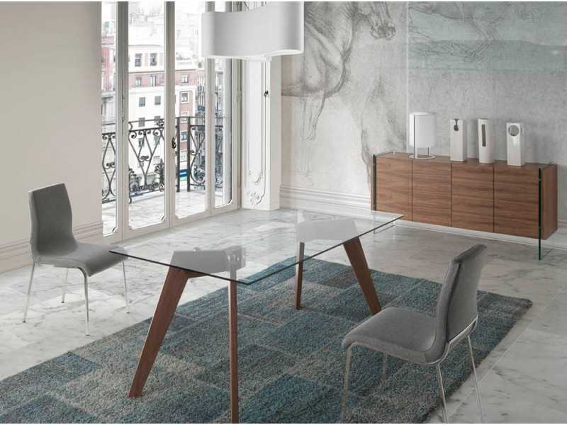 Walnut sideboard with tempered glass legs - CORINTO