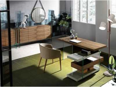 Walnut sideboard with tempered glass legs - CORINTO Walnut sideboard with tempered glass legs - CORINTO