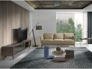 Mueble TV en nogal, cristal negro y base en acero inoxidable - MICHIGAN XL 2