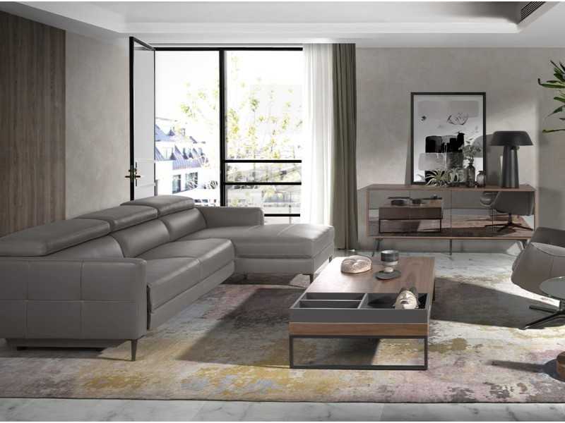 Buffet en noyer, verre noir et piètement en acier inoxydable - MICHIGAN