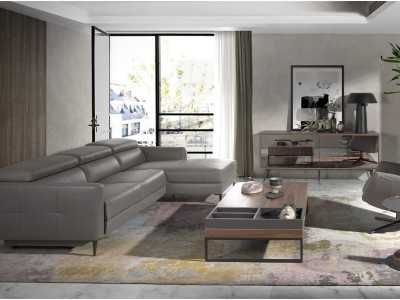 Buffet en noyer, verre noir et piètement en acier inoxydable - MICHIGAN