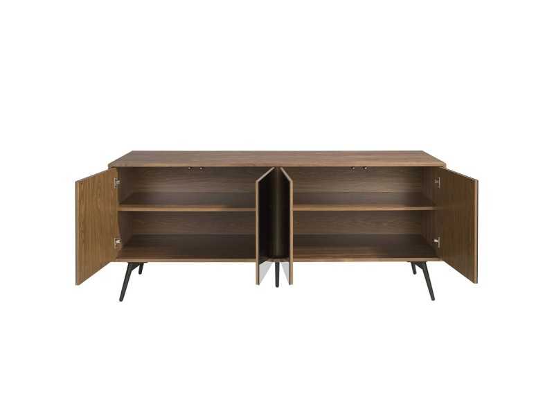 Sideboard in walnut, black glass and stainless steel base - MICHIGAN