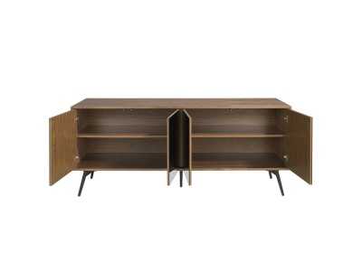 Sideboard in walnut, black glass and stainless steel base - MICHIGAN Sideboard in walnut, black glass and stainless steel base - MICHIGAN