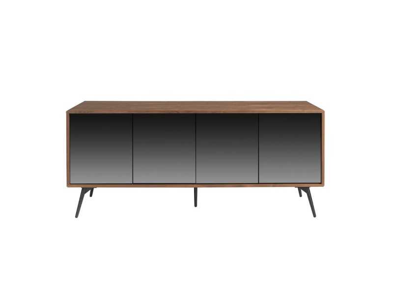 Sideboard in walnut, black glass and stainless steel base - MICHIGAN