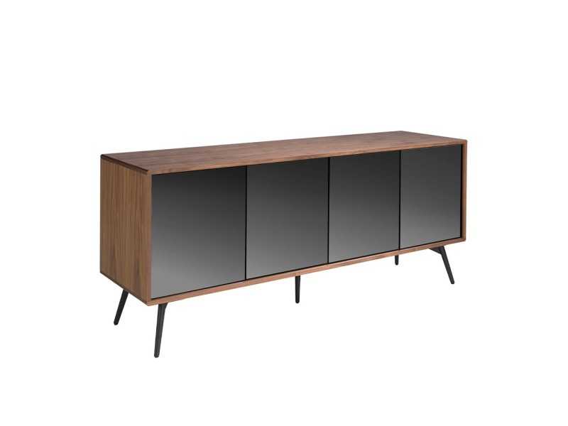 Sideboard in walnut, black glass and stainless steel base - MICHIGAN
