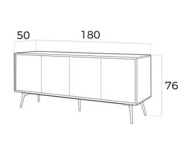 Buffet en noyer, verre noir et piètement en acier inoxydable - MICHIGAN