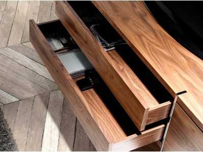 Meuble TV design en noyer avec piètement en acier inoxydable - ASPEN