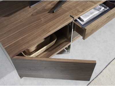 Meuble TV design en noyer avec piètement en acier inoxydable - ASPEN