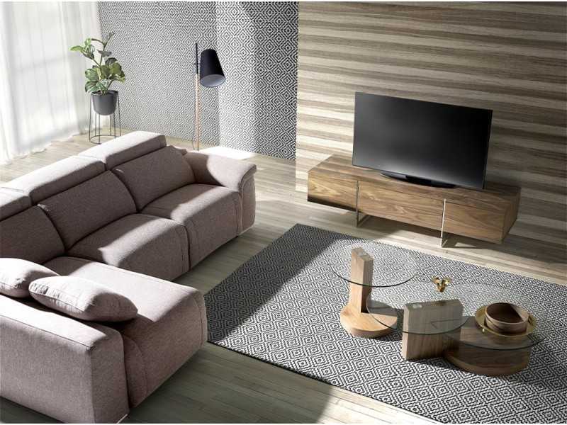 Designer TV cabinet in walnut with stainless steel base - ASPEN