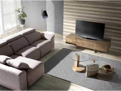 Meuble TV design en noyer avec piètement en acier inoxydable - ASPEN