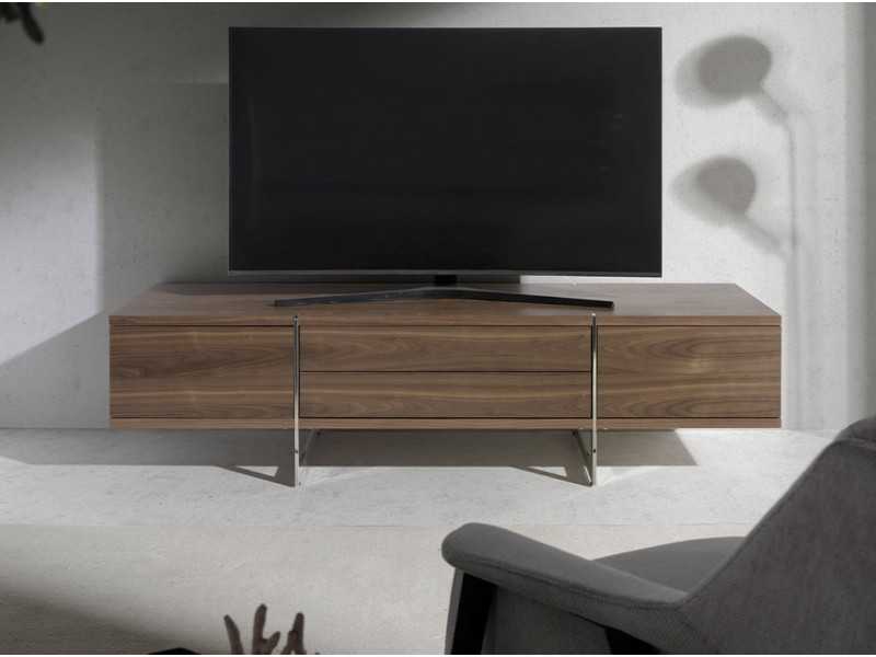 Mueble TV de diseño en nogal con base en acero inoxidable - ASPEN