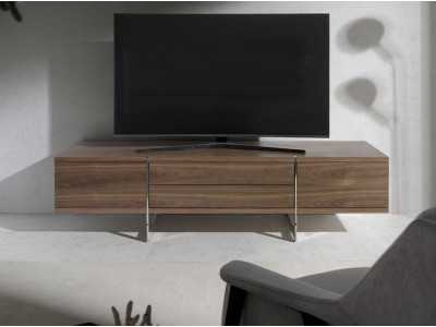 Meuble TV design en noyer avec piètement en acier inoxydable - ASPEN