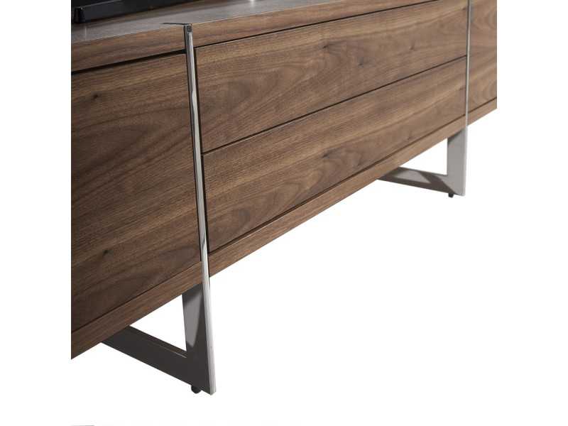 Mueble TV de diseño en nogal con base en acero inoxidable - ASPEN