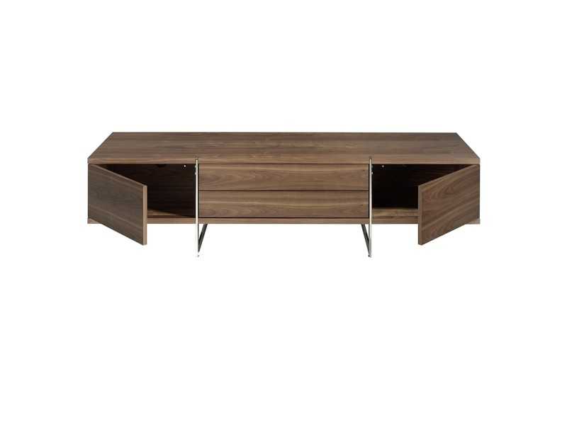 Designer TV cabinet in walnut with stainless steel base - ASPEN