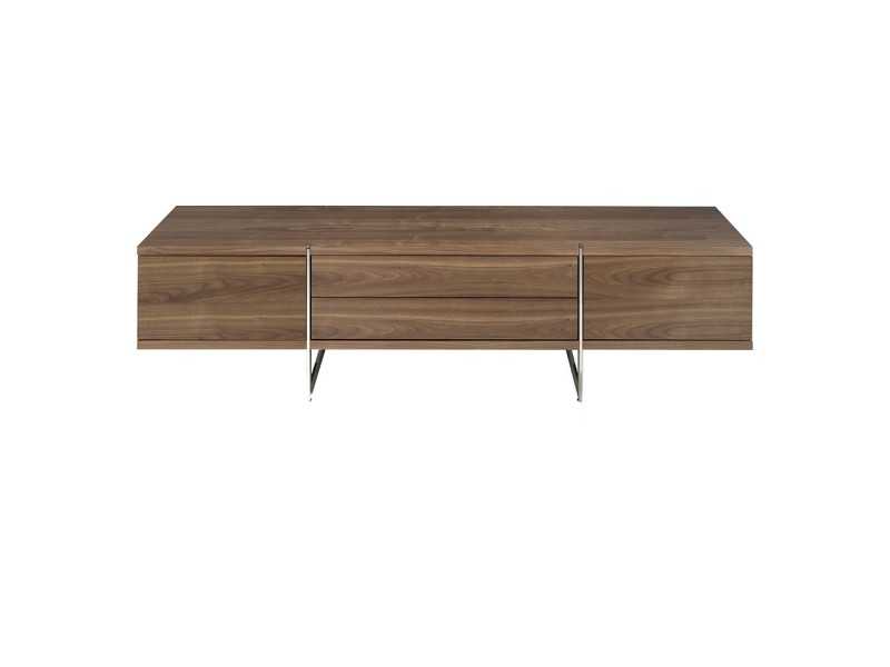 Designer TV cabinet in walnut with stainless steel base - ASPEN