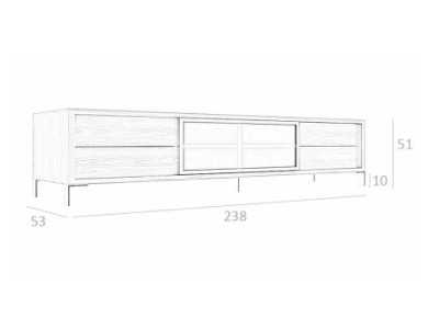 Designer TV stand in walnut and stainless steel - SEATTLE