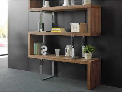 Designer shelving in walnut and stainless steel - SYLVIE Designer shelving in walnut and stainless steel - SYLVIE