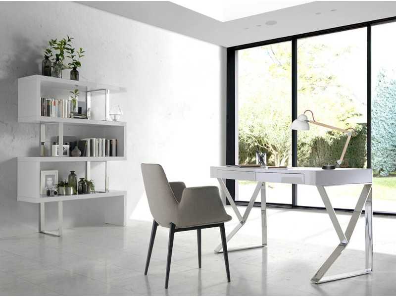 Estantería de diseño lacada blanco y acero inoxidable - SYLVIE BLANC