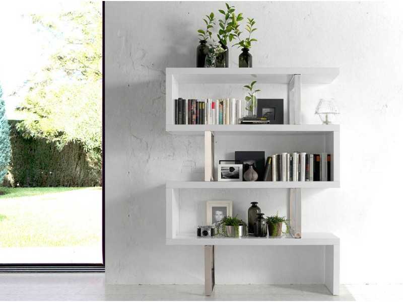 White lacquered bookcase with steel details - SYLVIE BLANC