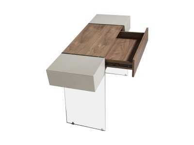 Consola de diseño lacada y nogal con bases de cristal templado - VENEZIA
