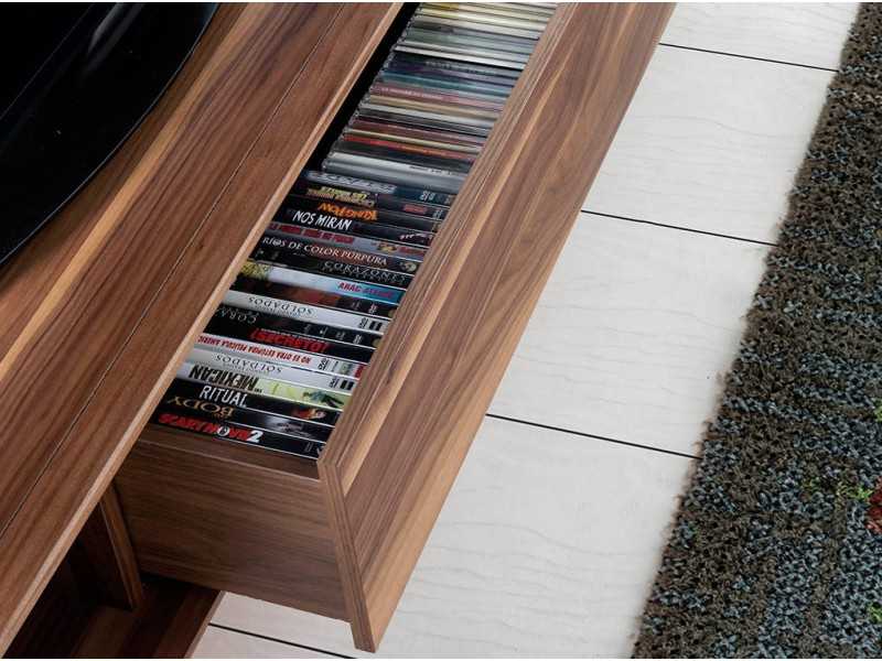 Meuble TV design en noyer et pieds inox - NINO