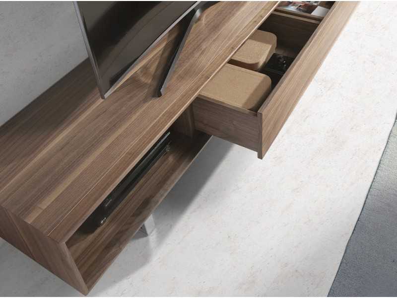 Designer TV cabinet in walnut and stainless steel legs - NINO