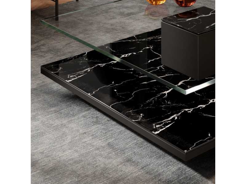 Table basse avec plateau en verre trempe et pied central -NOWWEN